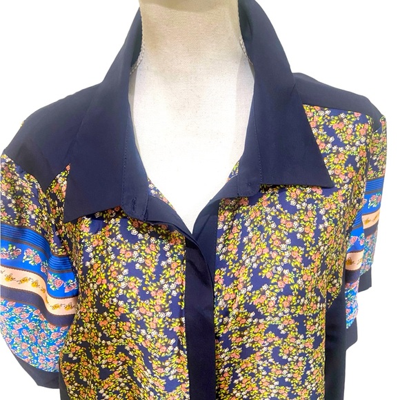 Asos Curve short sleeve button down shirt dress mixed cherry blossom print 16 - Picture 4 of 12